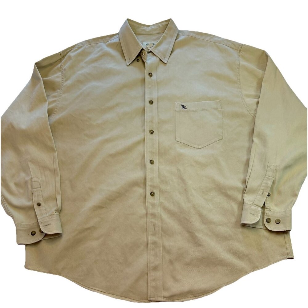 Eddie Bauer Shirt Men's XL Khaki Heavyweight Cotton Button Down Long Sleeve